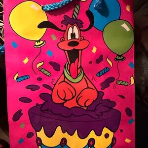Vintage Disney Pink Pluto Party Gift Bag with Colorful Balloons